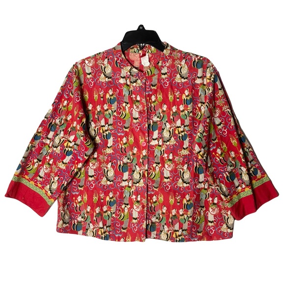 Josie Vintage Oriental Asian Buddhist Art Pajama Top Medium Y2K - Picture 1 of 8